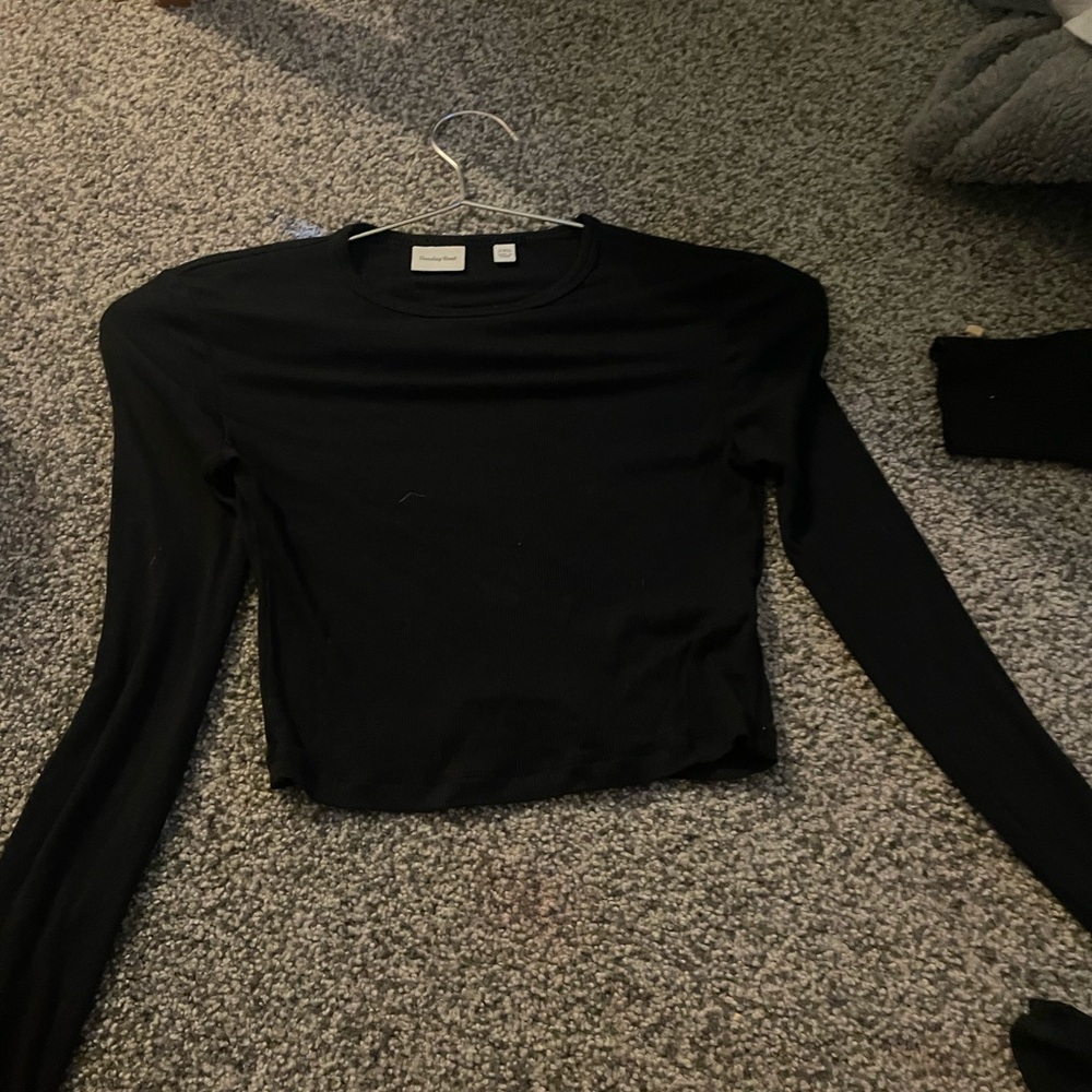 Forever 21 Black Long Sleeve Fitted Crop Bodysuit